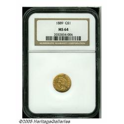 1889 G$1 MS64 NGC. LIB of LIBERTY on the headband
