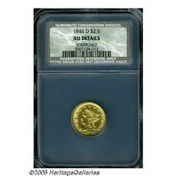 1844-D $2 1/2 AU Details, Scratched, NCS. Variety