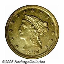 1849-D $2 1/2 AU58 PCGS. Variety 11-M. The High D