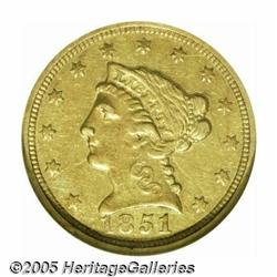 1851-C $2 1/2 AU58 NGC. Variety 13-G. Some luster