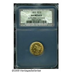 1853 $2 1/2 AU Details, Improperly Cleaned, NCS. 