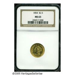 1854 $2 1/2 MS63 NGC. Readily available in lower 