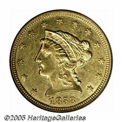 1858-C $2 1/2 AU55 PCGS. Variety 18-J, the only k