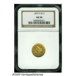 1872-S $2 1/2 AU58 NGC. Some weakness is noted in