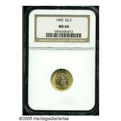 1902 $2 1/2 MS64 NGC. Bright yellow-gold surfaces
