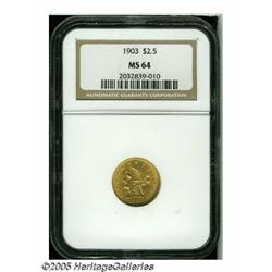 1903 $2 1/2 MS64 NGC. Lustrous surfaces exhibit p