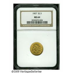 1907 $2 1/2 MS64 NGC. Highly lustrous with frosty