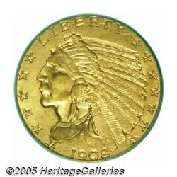 1908 $2 1/2 MS64 PCGS. A lovely lustrous example 