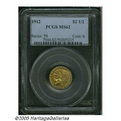 1912 $2 1/2 MS62 PCGS. Bright peach-gold surfaces