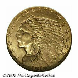 1914-D $2 1/2 MS64 NGC. Bright yellow-gold luster