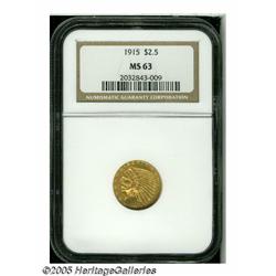 1915 $2 1/2 MS63 NGC. Honey-gold surfaces are imb