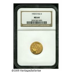 1925-D $2 1/2 MS64 NGC. Rich rose-gold coloration