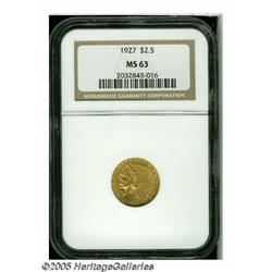 1927 $2 1/2 MS63 NGC. Straw-gold patina contains 