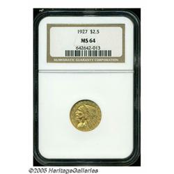 1927 $2 1/2 MS64 NGC. Wheat-gold surfaces exhibit