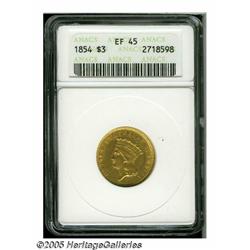 1854 $3 XF45 ANACS. Perhaps very lightly cleaned 