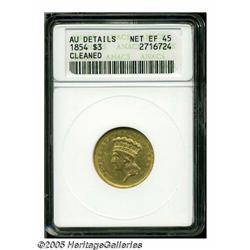 1854 $3 --Cleaned--ANACS. AU Details, Net XF45. A