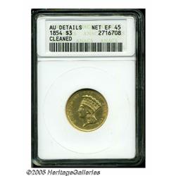 1854 $3 --Cleaned--ANACS. AU Details, Net XF45. A