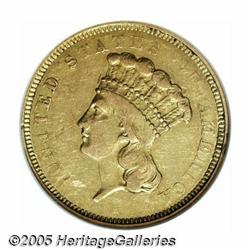 1854-O $3 XF45 NGC. Lightly abraded surfaces are 