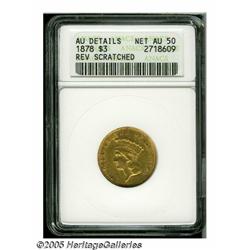 1878 $3 --Reverse Scratched--ANACS. AU Details, N