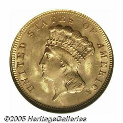 1878 $3 MS64 NGC. Bright and lustrous, with a ple