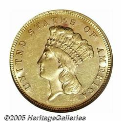 1879 $3 MS61 NGC. Fully brilliant honey-gold surf