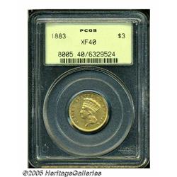 1883 $3 XF40 PCGS. A few wispy slide marks from b
