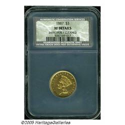 1887 $3 XF Details, Improperly Cleaned, NCS. A gl
