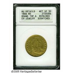 1806 $5 Round Top 6, 7x6 Stars--Repaired, Ex-Jewe