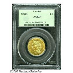 1838 $5 AU50 PCGS. Breen-6515, Small Arrows, Larg