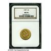1907 $5 MS64 NGC. Apricot-gold patina overlays lu