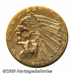 1909-D $5 MS64 NGC. A smooth, subtly lustrous exa