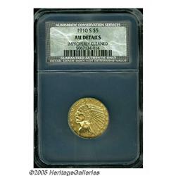 1910-S $5 AU Details, Improperly Cleaned, NCS. Th