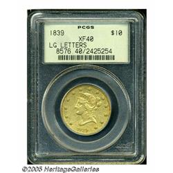 1839 $10 Type of 1838, Large Letters XF40 PCGS. A