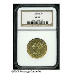 1844-O $10 AU55 NGC. Boldly struck, with faint ev