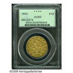 1850 $10 Small Date AU50 PCGS. Considerably scarc