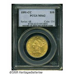 1891-CC $10 MS62 PCGS. Breen-7035. The mintmark i