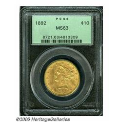 1892 $10 MS63 PCGS. A lustrous and original piece