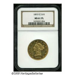 1893-CC $10 MS61 Prooflike NGC. In addition to be