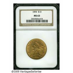 1894 $10 MS63 NGC. This coin displays honey-gold 