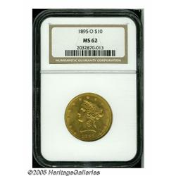 1895-O $10 MS62 NGC. Well struck with bright lust