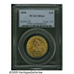 1898 $10 MS64 PCGS. A lovely near-Gem with a meti