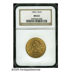 1901-S $10 MS63 NGC. Honey-gold patina bathes eac