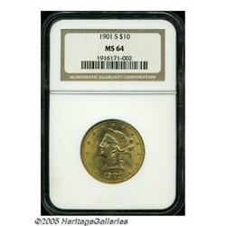 1901-S $10 MS64 NGC. Flashy surfaces yield a rich