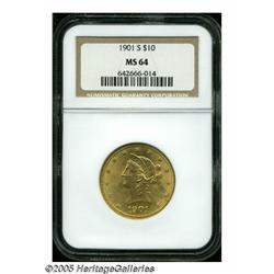 1901-S $10 MS64 NGC. A bright, shimmering, pink a