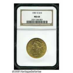 1901-S $10 MS64 NGC. A typically well produced ex