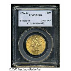1902-S $10 MS64 PCGS. Fully struck with sparkling