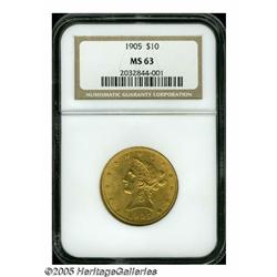 1905 $10 MS63 NGC. The surfaces reveal soft luste