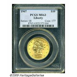 1907 $10 MS63 PCGS. Well struck with rich, full l