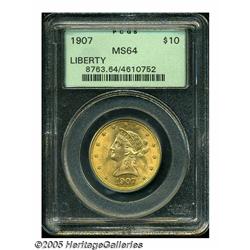 1907 $10 MS64 PCGS. Very sharply defined througho
