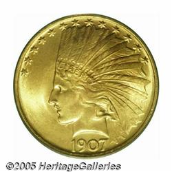 1907 $10 No Motto MS66 PCGS. Satiny and brilliant